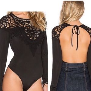 For Love and Lemons Black Crochet Bodysuit NWT Size M